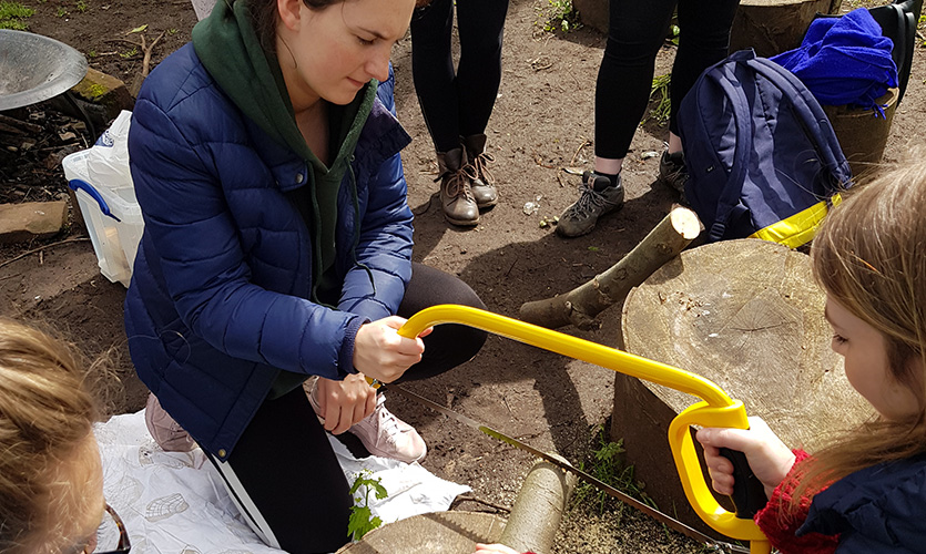 Forest School cutting wood