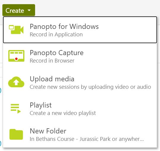 Panopto install create menu options