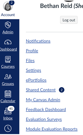 Access 'my canvas admin' via the 'account' option in the main Canvas menu.