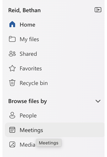 After opening up your one drive, access the 'meetings' option in the main menu