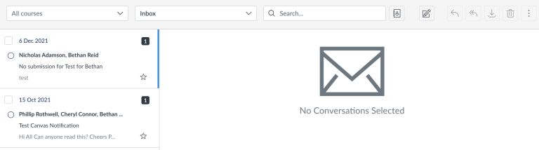 Screenshot of inbox area options