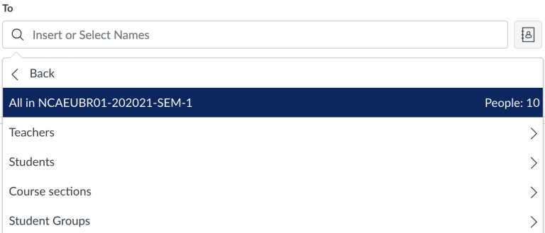 Screenshot of user options available