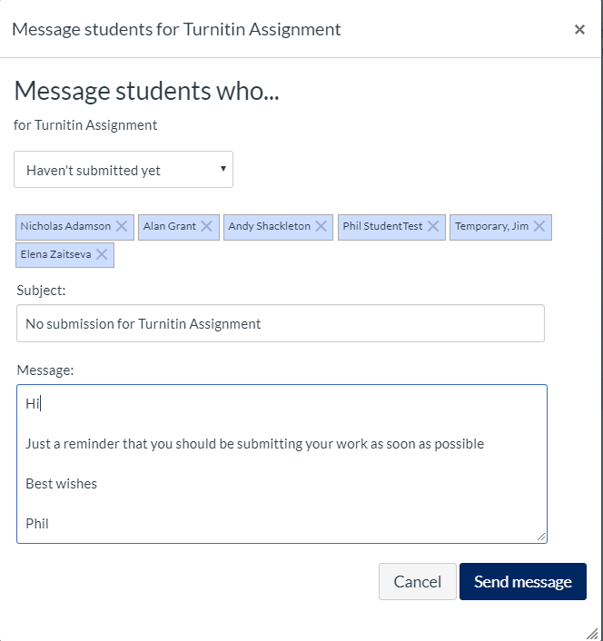 Image displays message students who options