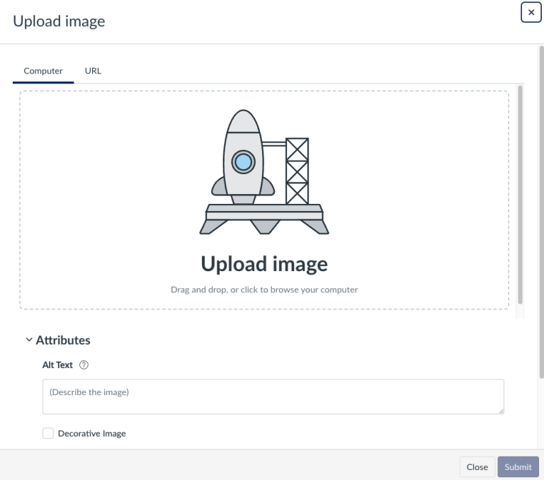 Upload image pop out box